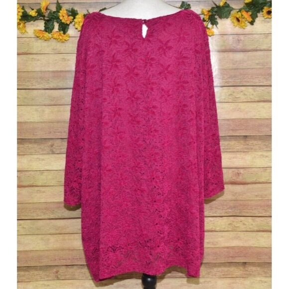 Catherine's Plum Magenta Blouse Top Size 4X Lacey Floral Pattern Stretch - Picture 7 of 10